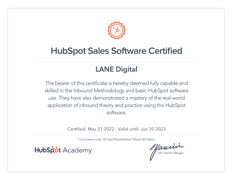 Certification Hubspot Sales Software