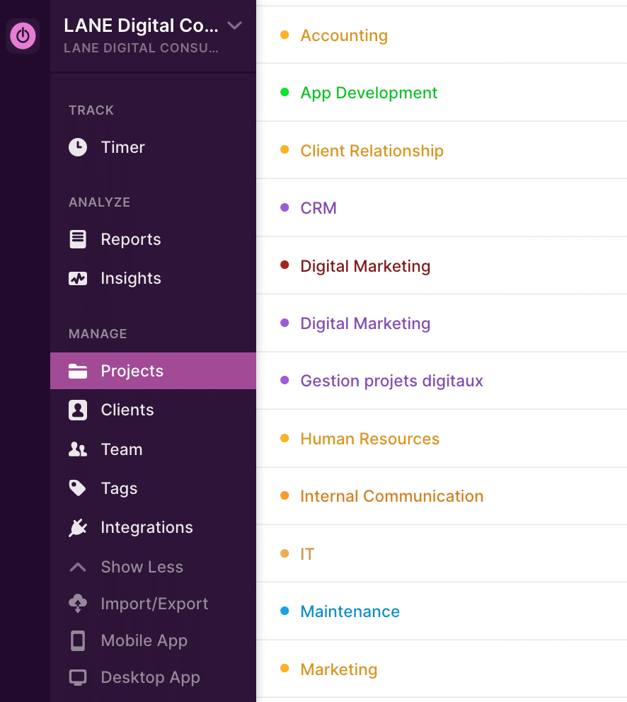 Toggl time-tracking internal and clients